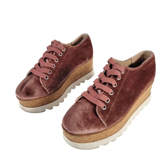 Steve Madden Shoes - STEVE MADDEN Pink KORRIE Velour Cork Chunky Heel Lace Up Shoes Women Size 5.5